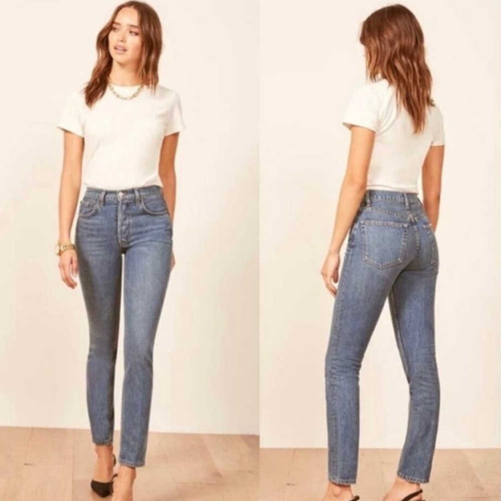 Reformation Blue Skinny Jeans with High-Rise Waist
